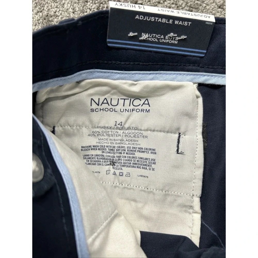 Nautica Boys School Uniform Pants 14 Husky Navy Blue Adjustable Waist N851055Q